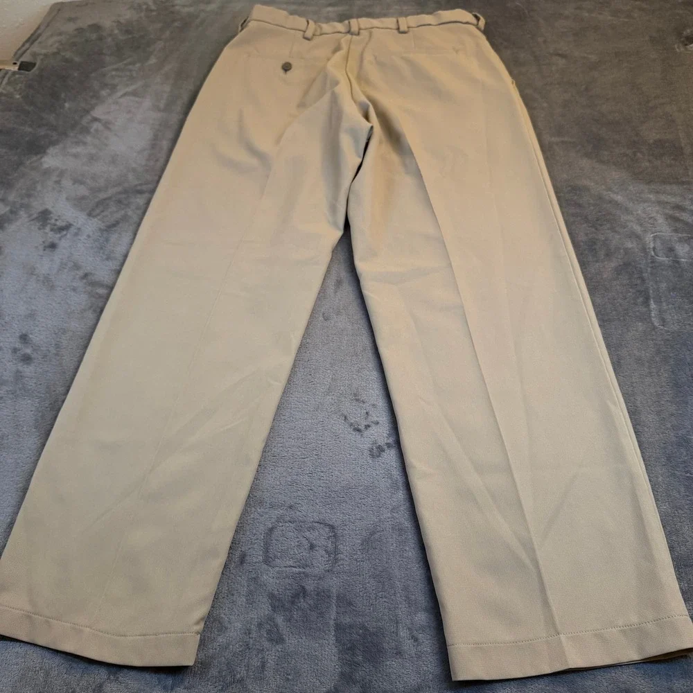Haggar Tan Khaki Flat Front Dress Pants Straight Leg Polyester Slacks Mens 32x29